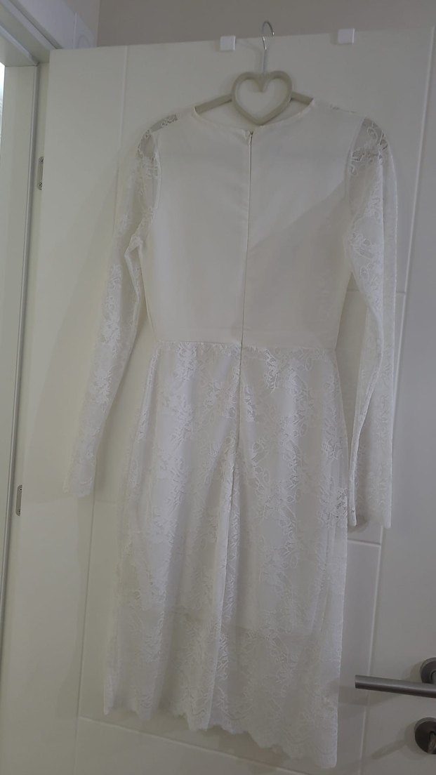 V Yaka Kolsuz Midi Beyaz Mini Gelinlik nikahlik - Görsel 3