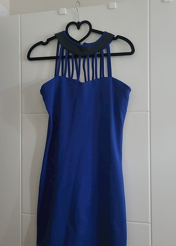 Mavi Halter Yaka Midi Abiye Elbise - Görsel 2