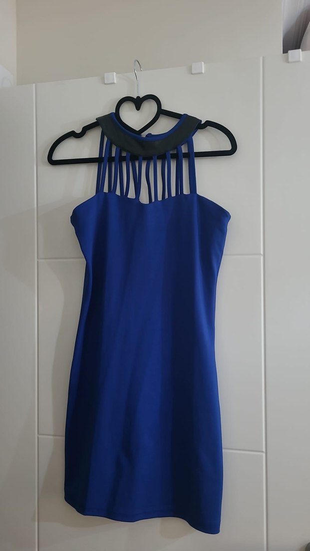 Mavi Halter Yaka Midi Abiye Elbise - Görsel 2