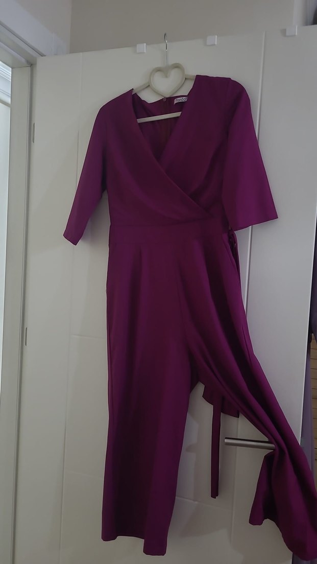 Mor Uzun Kadın Elbise V Yaka tulum - Görsel 2