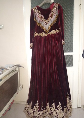 Bordo Nakışlı Uzun Kollu Kadın Bindallı Elbise - Görsel 3