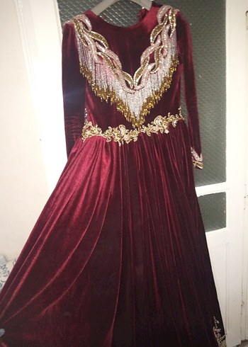 Bordo Nakışlı Uzun Kollu Kadın Bindallı Elbise - Görsel 6