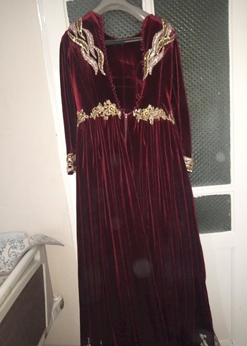 Bordo Nakışlı Uzun Kollu Kadın Bindallı Elbise - Görsel 7