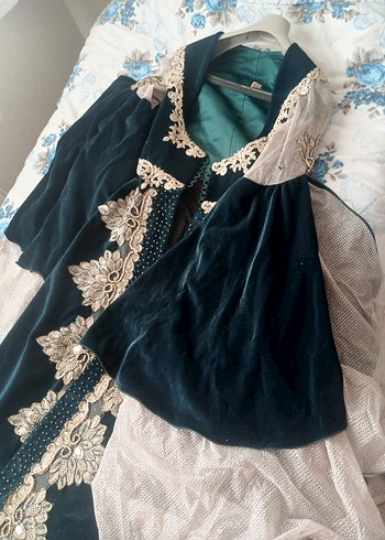 Uzun Turkuaz Nakışlı Bohem Kadın kaftan - Görsel 6