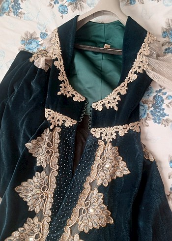 Uzun Turkuaz Nakışlı Bohem Kadın kaftan - Görsel 8