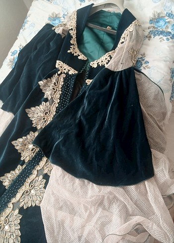 Uzun Turkuaz Nakışlı Bohem Kadın kaftan - Görsel 7