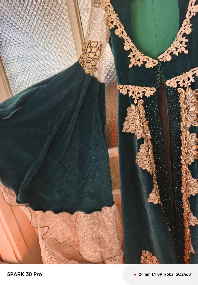 Uzun Turkuaz Nakışlı Bohem Kadın kaftan - Görsel 4