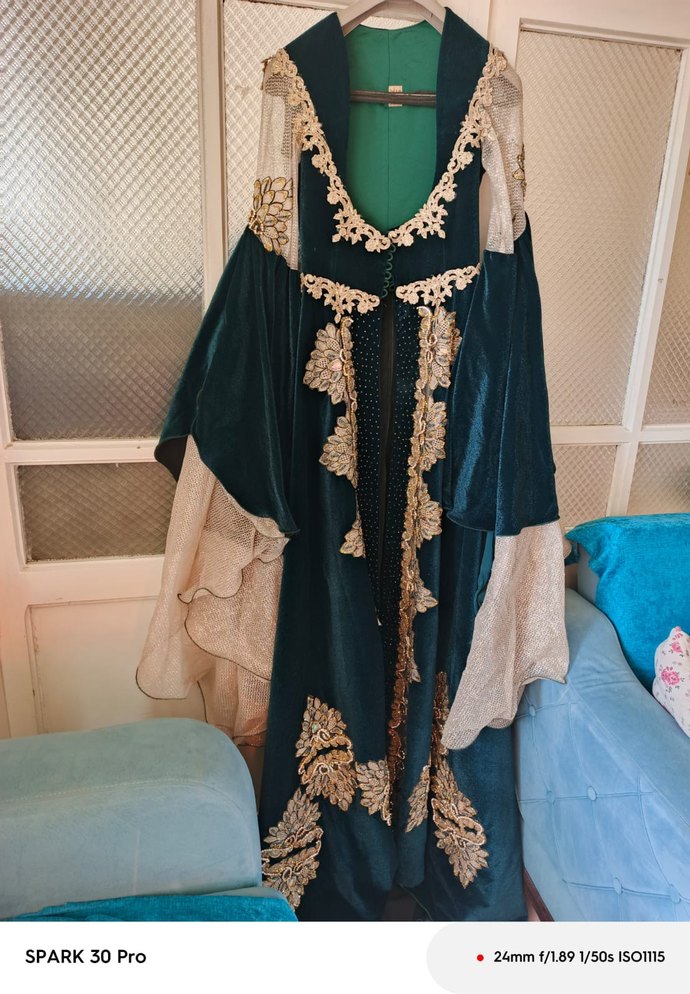 Uzun Turkuaz Nakışlı Bohem Kadın kaftan - Görsel 2