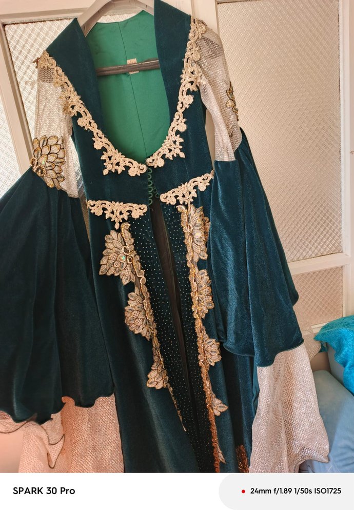 Uzun Turkuaz Nakışlı Bohem Kadın kaftan - Görsel 5