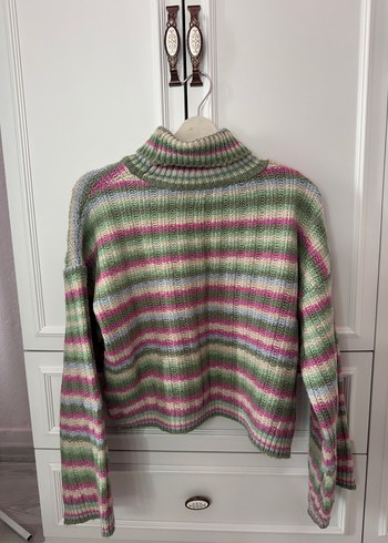 Çok Renkli Boğazlı Triko Kazak - Görsel 2