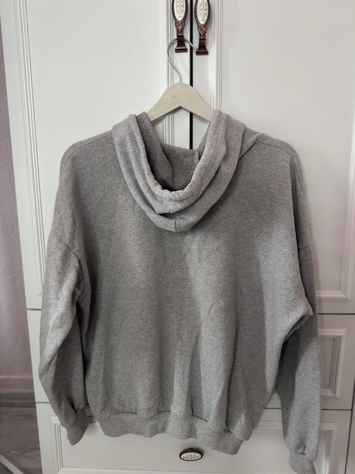 Gri New Jersey Baskılı Kapüşonlu Sweatshirt - Görsel 2