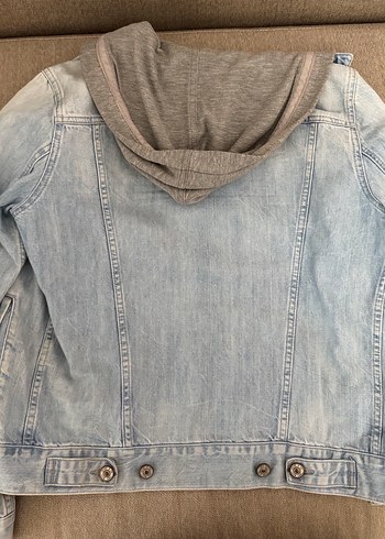 Gri Kapüşonlu Düğmeli Kot Ceket - Görsel 3