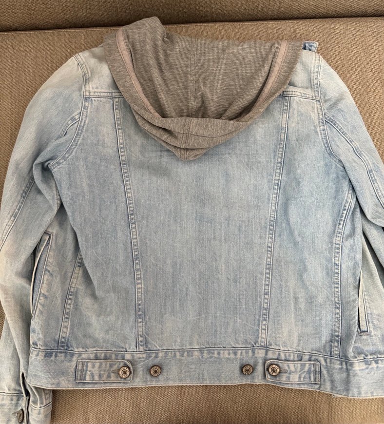 Gri Kapüşonlu Düğmeli Kot Ceket - Görsel 3