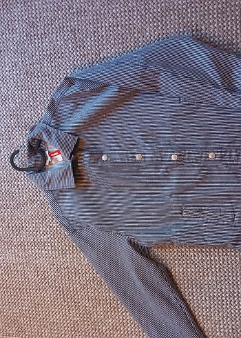 lacivert cizgili  kadın gömlek - Görsel 2