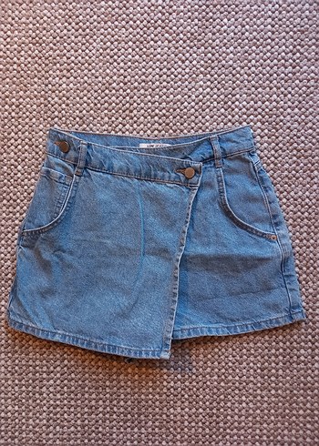 Düğmeli Bohem Gri Mini Denim Şort - Görsel 2