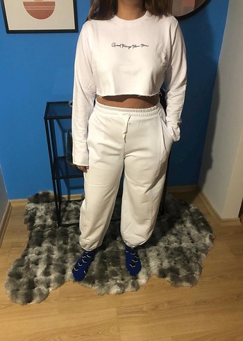 Kadın Beyaz Bol Kesim Midi Eşofman Altı - Görsel 2