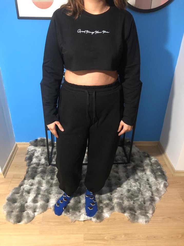 Siyah Kadın Rahat Kesim Midi Eşofman - Görsel 3