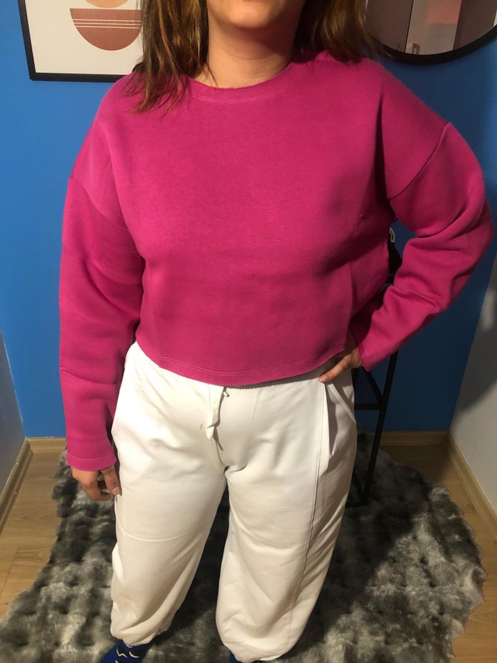 Pembe Oversize Kadın Sweatshirt - Görsel 2