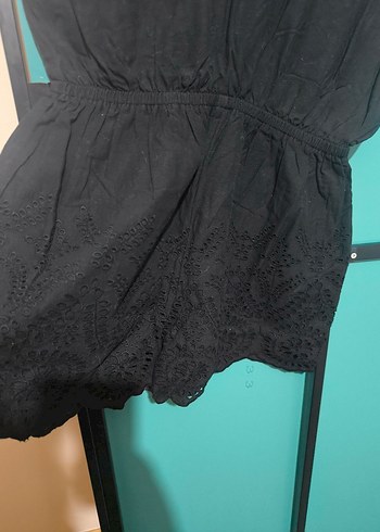 Dantel Detaylı Siyah Mini Tulum - Görsel 3