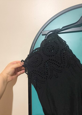 Dantel Detaylı Siyah Mini Tulum - Görsel 4