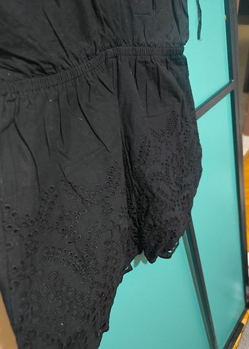 Dantel Detaylı Siyah Mini Tulum - Görsel 2