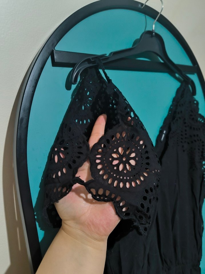 Dantel Detaylı Siyah Mini Tulum - Görsel 5