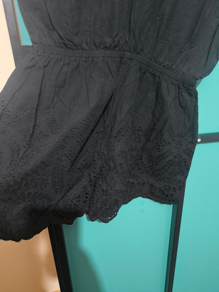 Dantel Detaylı Siyah Mini Tulum - Görsel 3