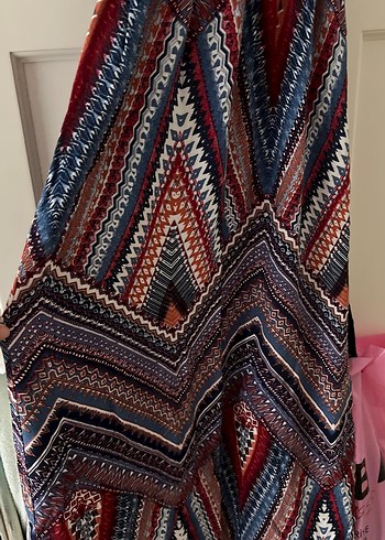 Bohem Çok Renkli Uzun Askılı yırtmaçlı Elbise - Görsel 2