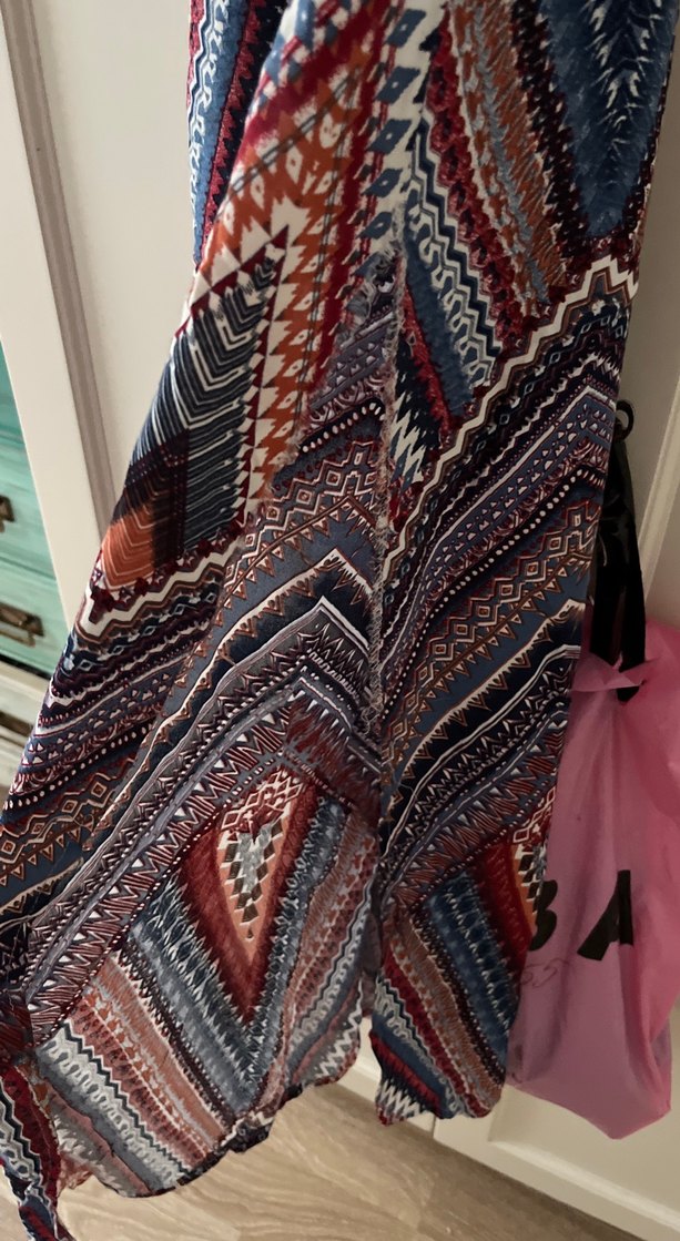 Bohem Çok Renkli Uzun Askılı yırtmaçlı Elbise - Görsel 3