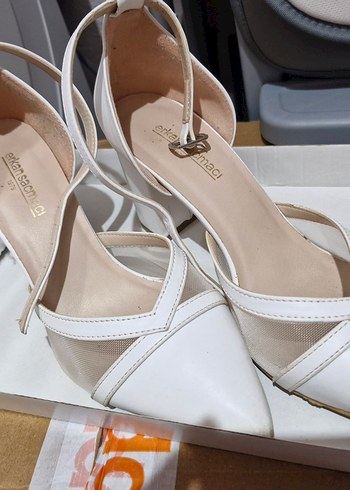 Erkan saçmacı kadın fileli beyaz topuklu ayakkabı - Görsel 3