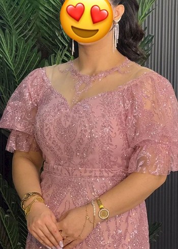 Dantel Detaylı Pembe Uzun Abiye Elbise - Görsel 2