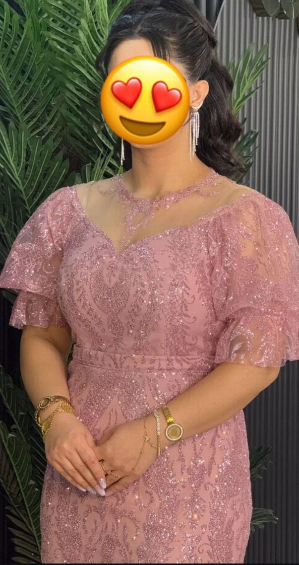 Dantel Detaylı Pembe Uzun Abiye Elbise - Görsel 2