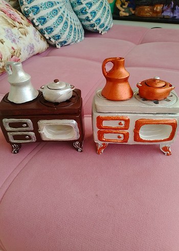 Beyaz Mini Fırın ve Çaydanlık Dekoru soba buhurdanlik - Görsel 3