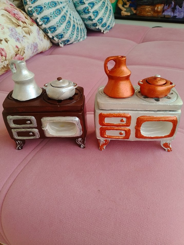 Beyaz Mini Fırın ve Çaydanlık Dekoru soba buhurdanlik - Görsel 3