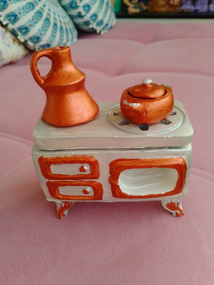 Beyaz Mini Fırın ve Çaydanlık Dekoru soba buhurdanlik - Görsel 2