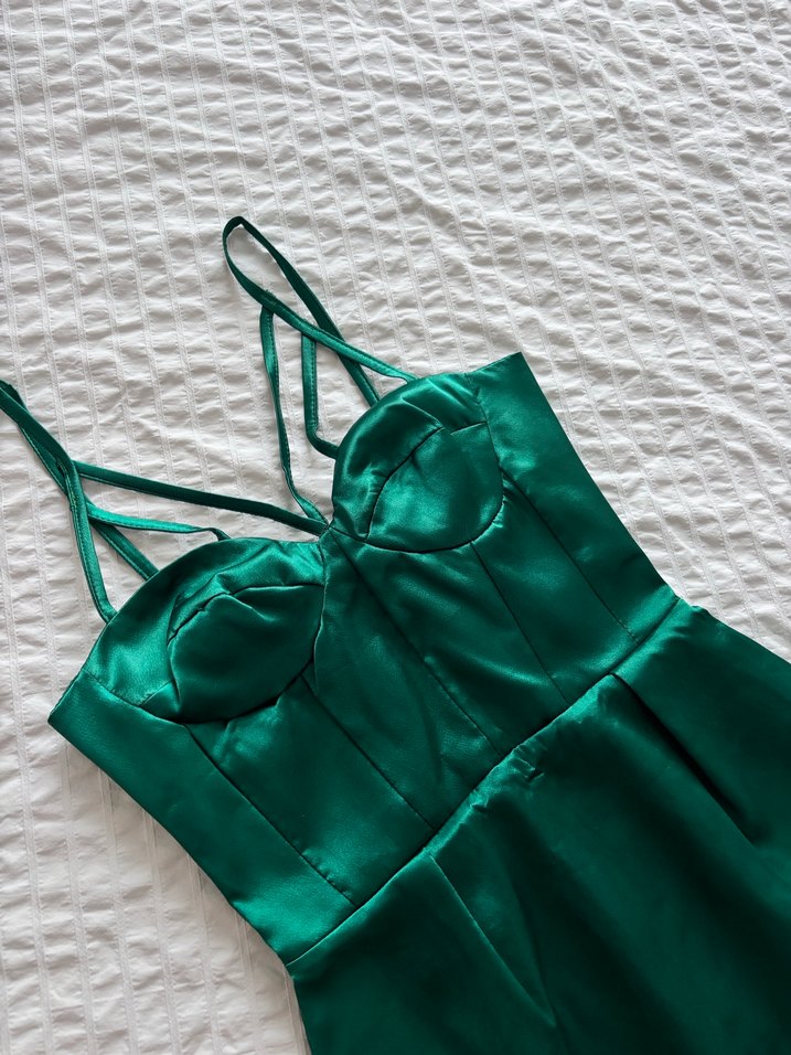 Yeşil Parlak Mini Elbise - Görsel 4