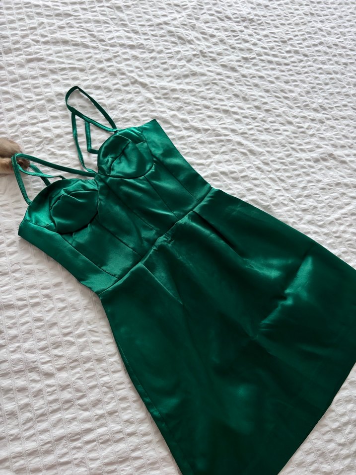 Yeşil Parlak Mini Elbise - Görsel 5