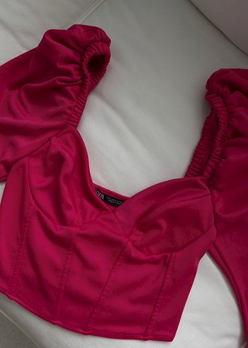 Pembe V Yaka Mini Denim Bluz - Görsel 6