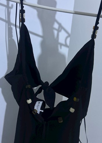 Siyah,Uzun, Sırt ve Göğüs detaylı boncuklu Kadın Elbise - Görsel 3