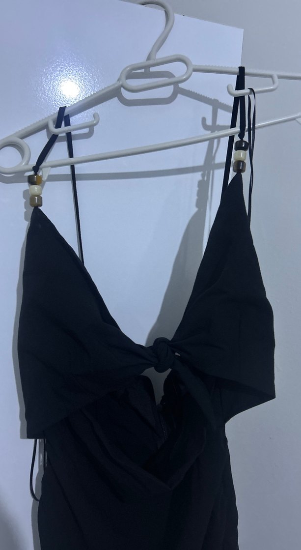 Siyah,Uzun, Sırt ve Göğüs detaylı boncuklu Kadın Elbise - Görsel 2