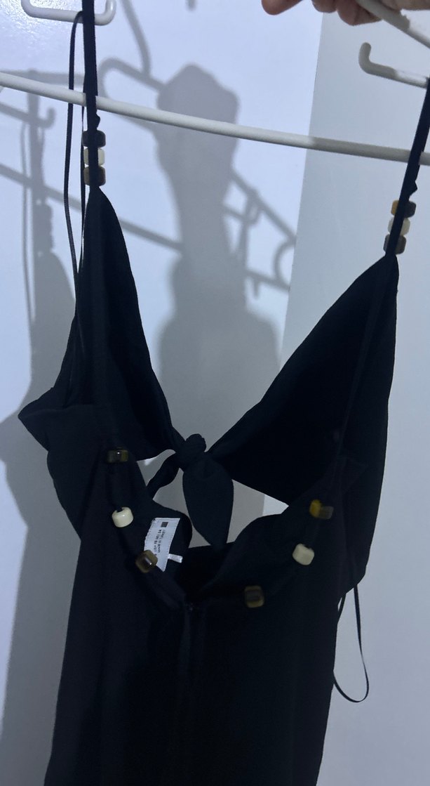 Siyah,Uzun, Sırt ve Göğüs detaylı boncuklu Kadın Elbise - Görsel 3