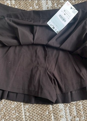 Kadın Kahverengi Pilili Mini içi şortlu Etek - Görsel 2