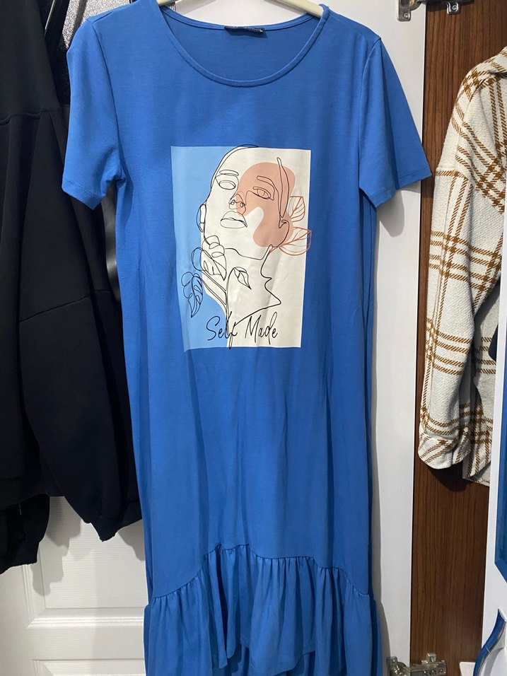 Mavi Baskılı Kısa Kollu Hamile Elbisesi - Görsel 4