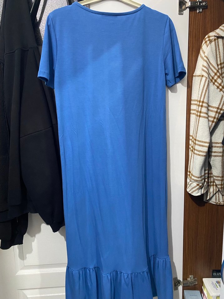 Mavi Baskılı Kısa Kollu Hamile Elbisesi - Görsel 2