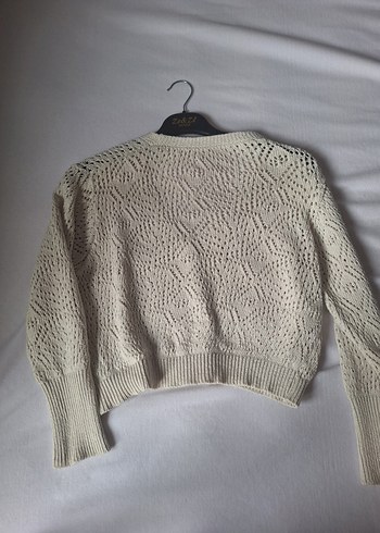 Bej Örgü V Yaka Kadın Hırka - Görsel 2