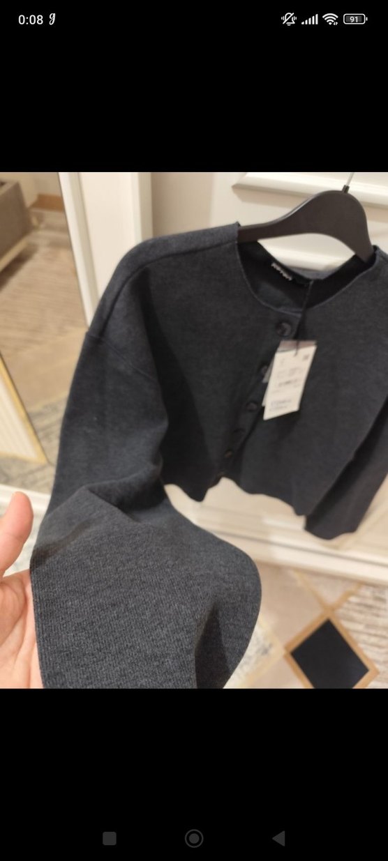 Düğmeli Gri Kısa Kadın Hırka - Görsel 2