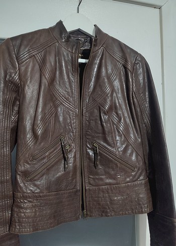 Kahverengi Deri Biker Ceket - Görsel 2