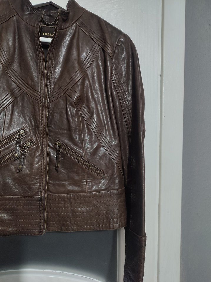 Kahverengi Deri Biker Ceket - Görsel 3