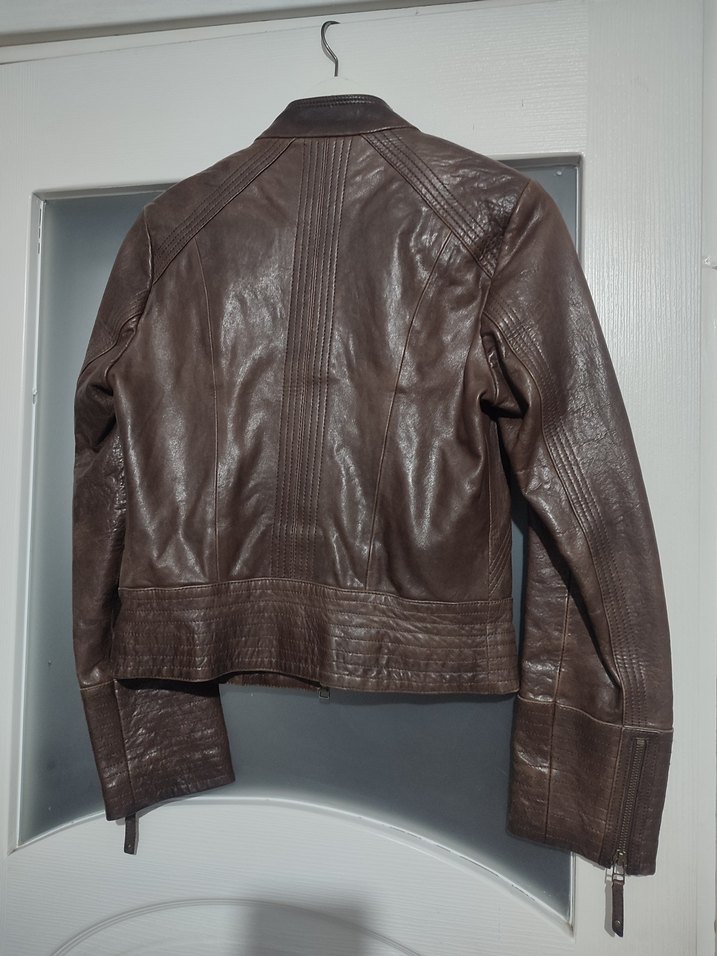 Kahverengi Deri Biker Ceket - Görsel 4