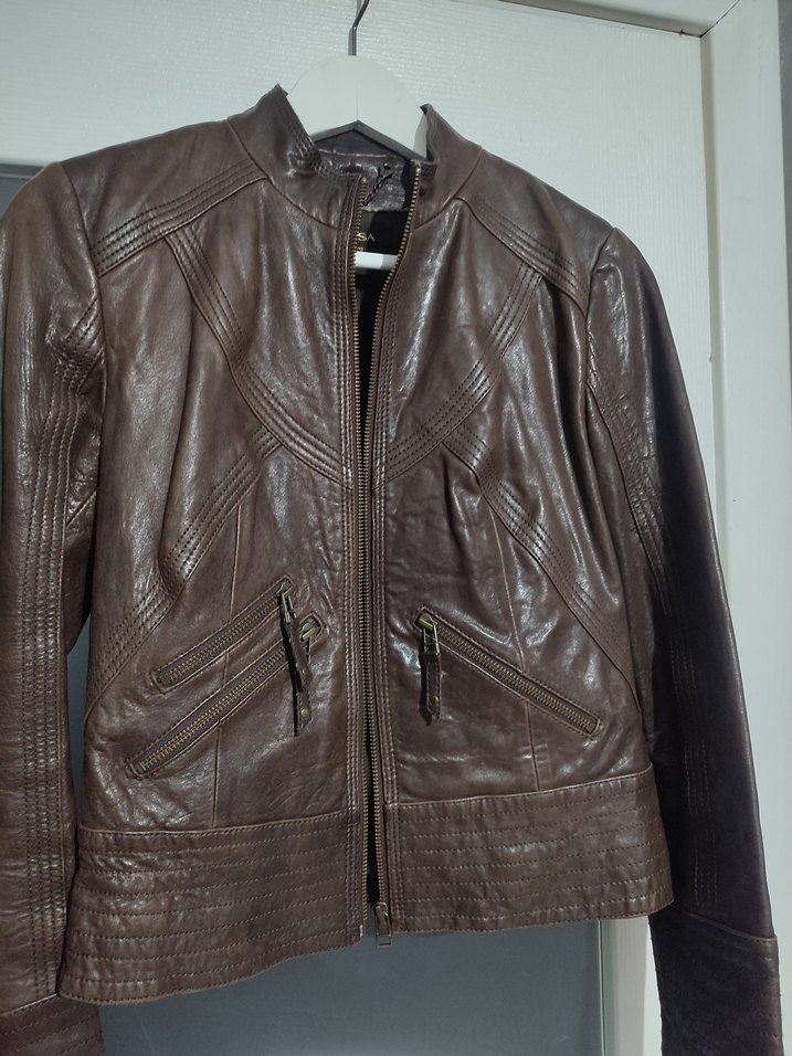 Kahverengi Deri Biker Ceket - Görsel 2